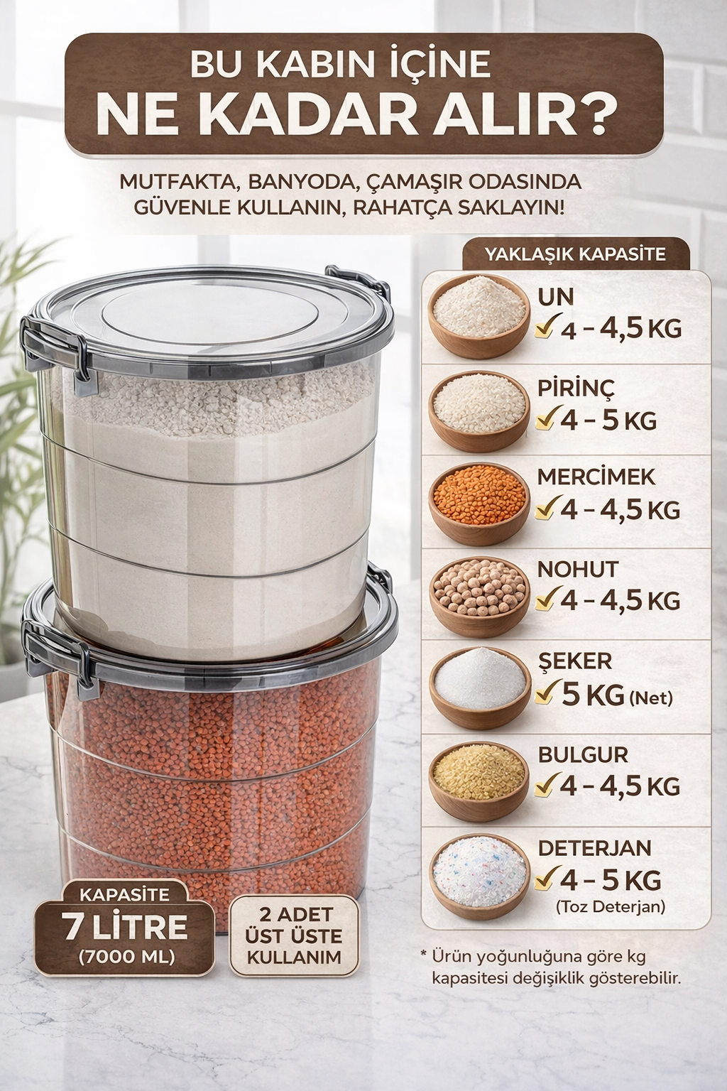 Mega Boy Avantajlı 2'li Yuvarlak Un Bakliyat Kabı – Kulplu Deterjanlık Saklama Kutusu 7 Litre Antrasit