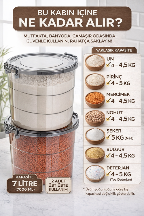 Mega Boy Avantajlı 5'li Yuvarlak Un Bakliyat Kabı – Kulplu Deterjanlık Saklama Kutusu 7 Litre Antrasit