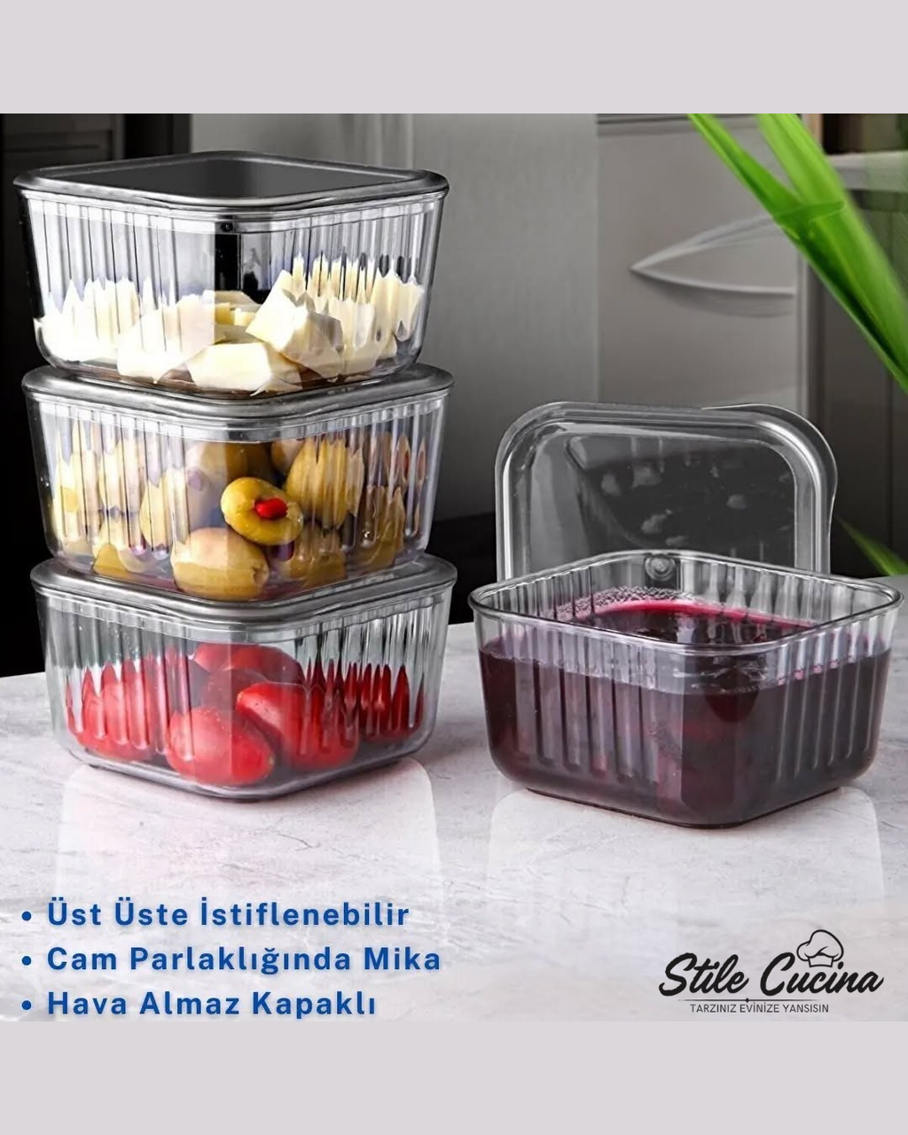 Stile Cucina 6'lı Dikdörtgen Bölmeli Kapaklı Kahvaltılık Seti Akrilik