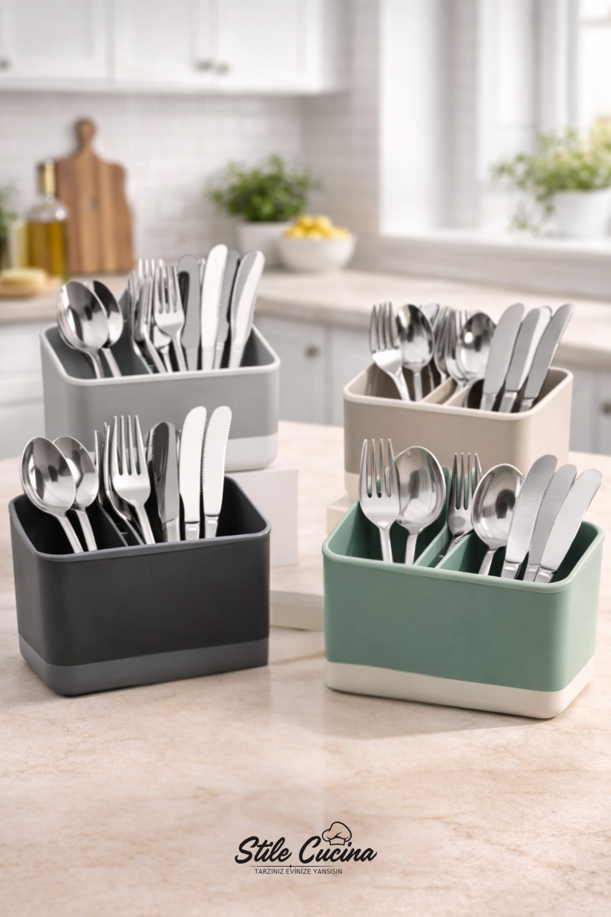 Stile Cucina Pratik Bölmeli Tezgah Üstü Kaşık Çatal Bıçak Kurutmalık