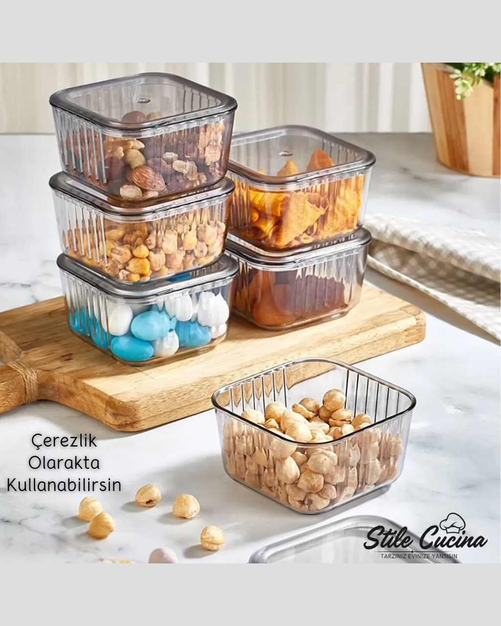 Stile Cucina 6'lı Dikdörtgen Bölmeli Kapaklı Kahvaltılık Seti Akrilik
