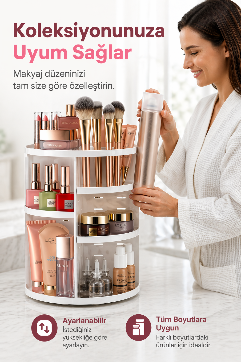 Stile Cucina 360 Derece Dönebilen Makyaj Organizeri Beyaz