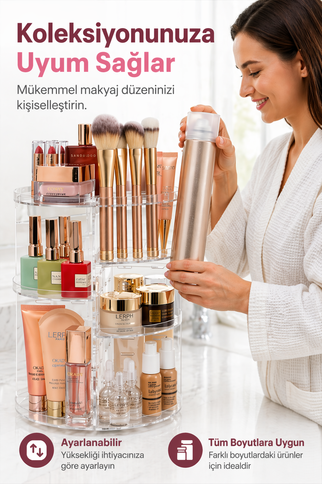 Stile Cucina 360 Derece Dönebilen Makyaj Organizeri Şeffaf