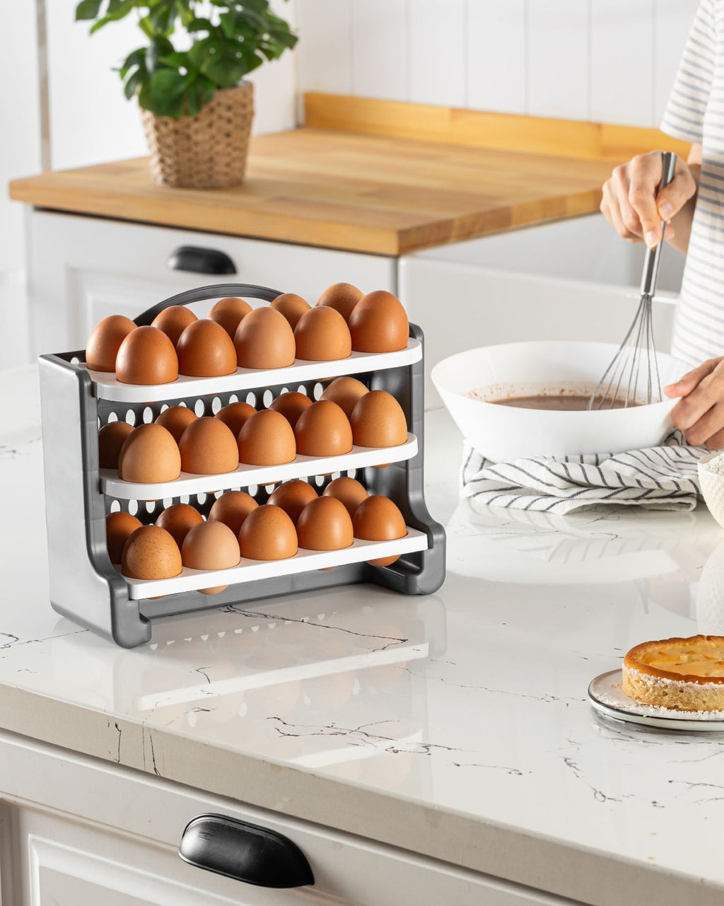 Stile Cucina 30 Bölmeli Yumurtalık - 3 Katlı Yumurta Rafı Saklama Kabı Beyaz-Antrasit