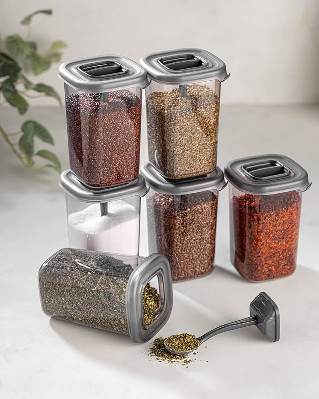 Stile Cucina Alessi Kendinden Kaşıklı Etiketli Baharatlık Seti 450 Ml Antrasit