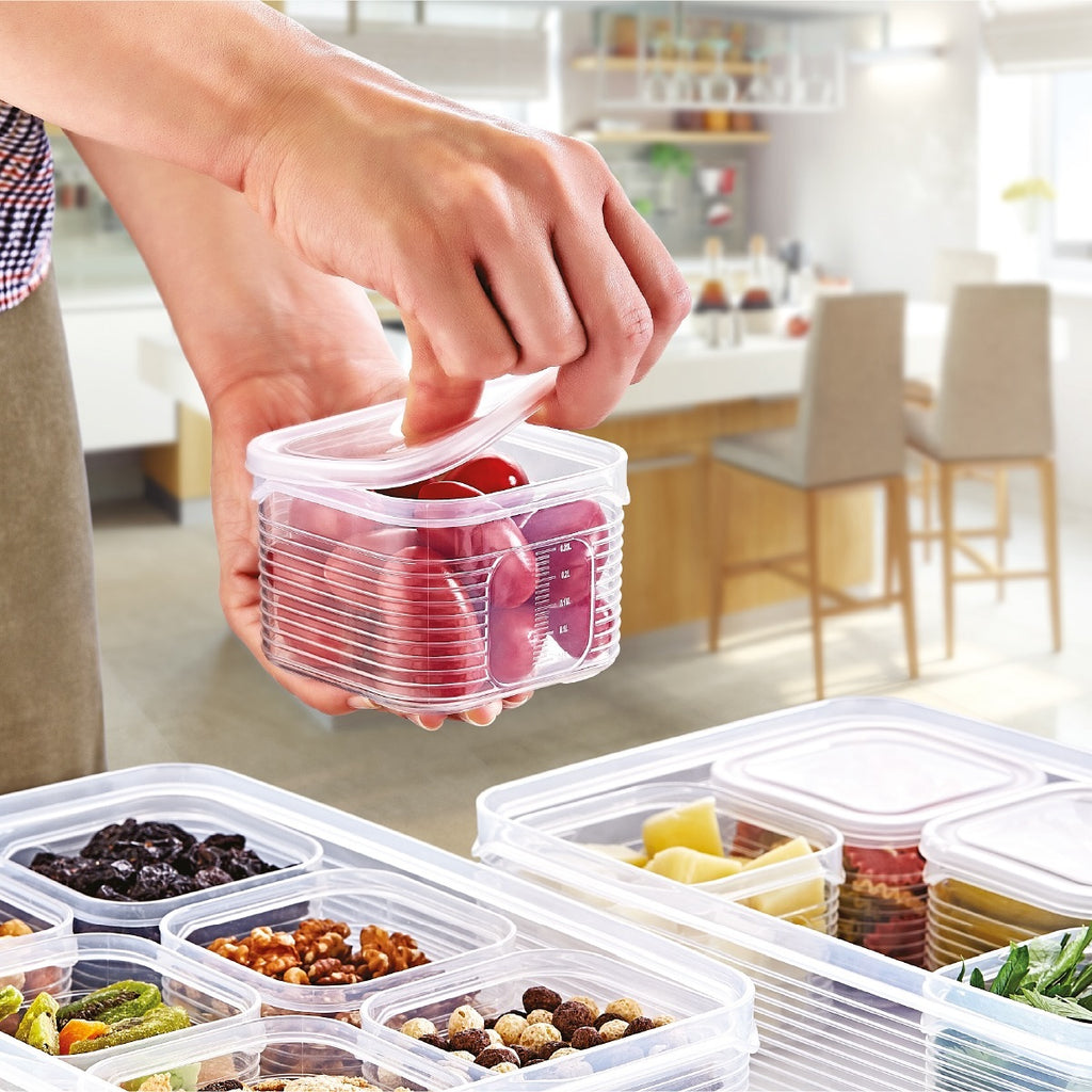 Stile Cucina 6'lı Kare Bölmeli Kapaklı Çizgili Vakumlu Kahvaltılık Seti (1×3,5 lt)+(6×350 ml)