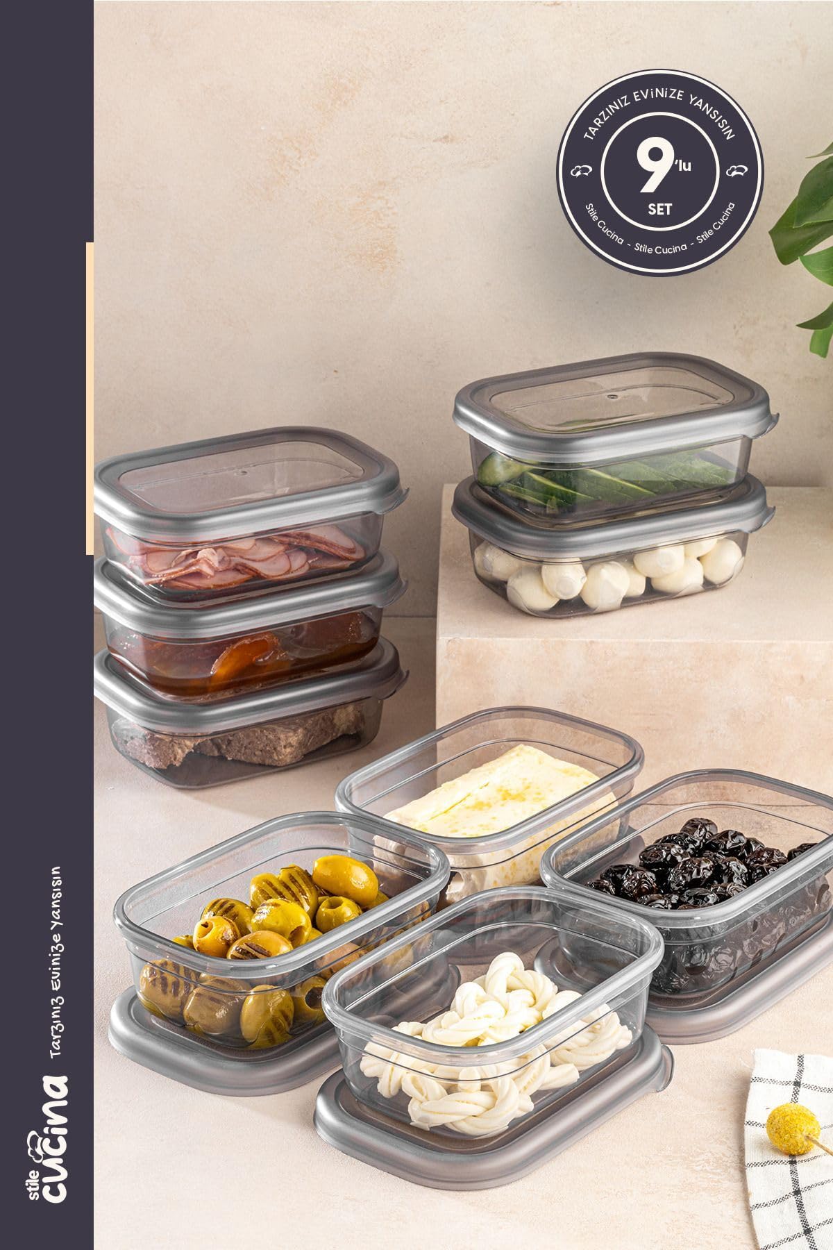 Stile Cucina Büyük Boy Dikdörtgen Plastik Kapak Kahvaltılık Seti 400 ml Antrasit