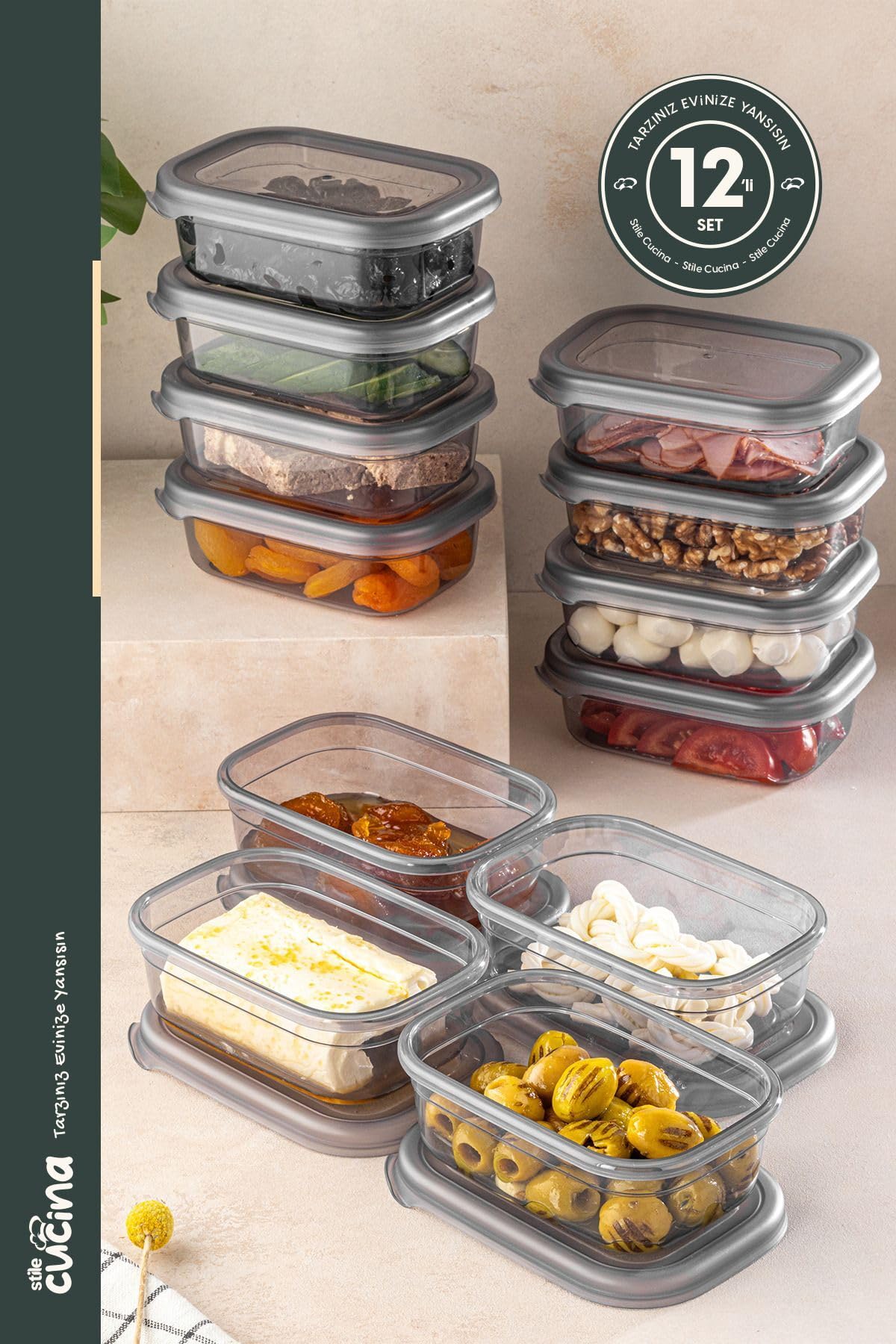 Stile Cucina Büyük Boy Dikdörtgen Plastik Kapak Kahvaltılık Seti 400 ml Antrasit