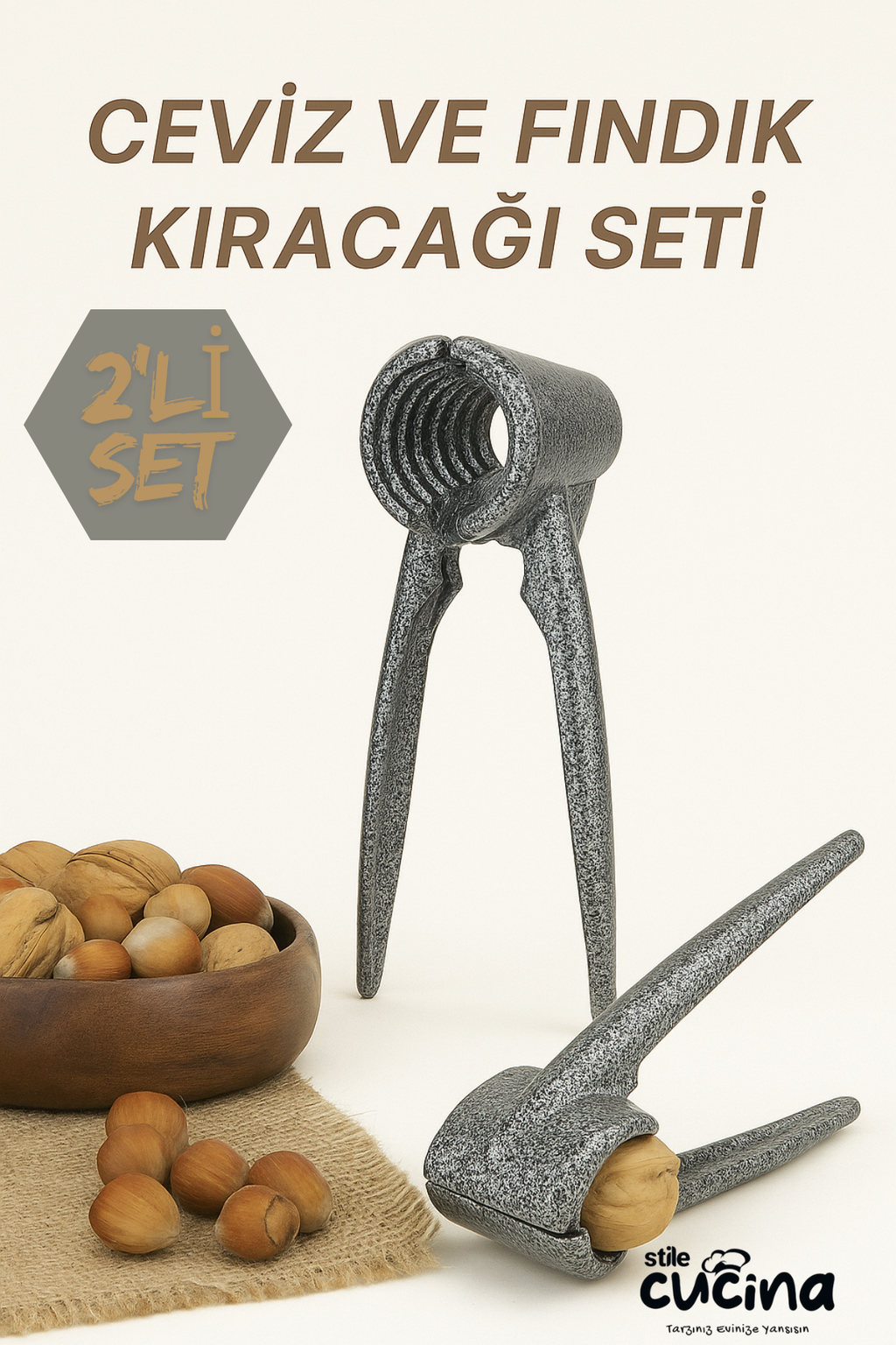 Stile Cucina Ceviz ve Fındık Kıracağı Seti – Paslanmaz Döküm, Ergonomik, Profesyonel Kullanıma Uygundur