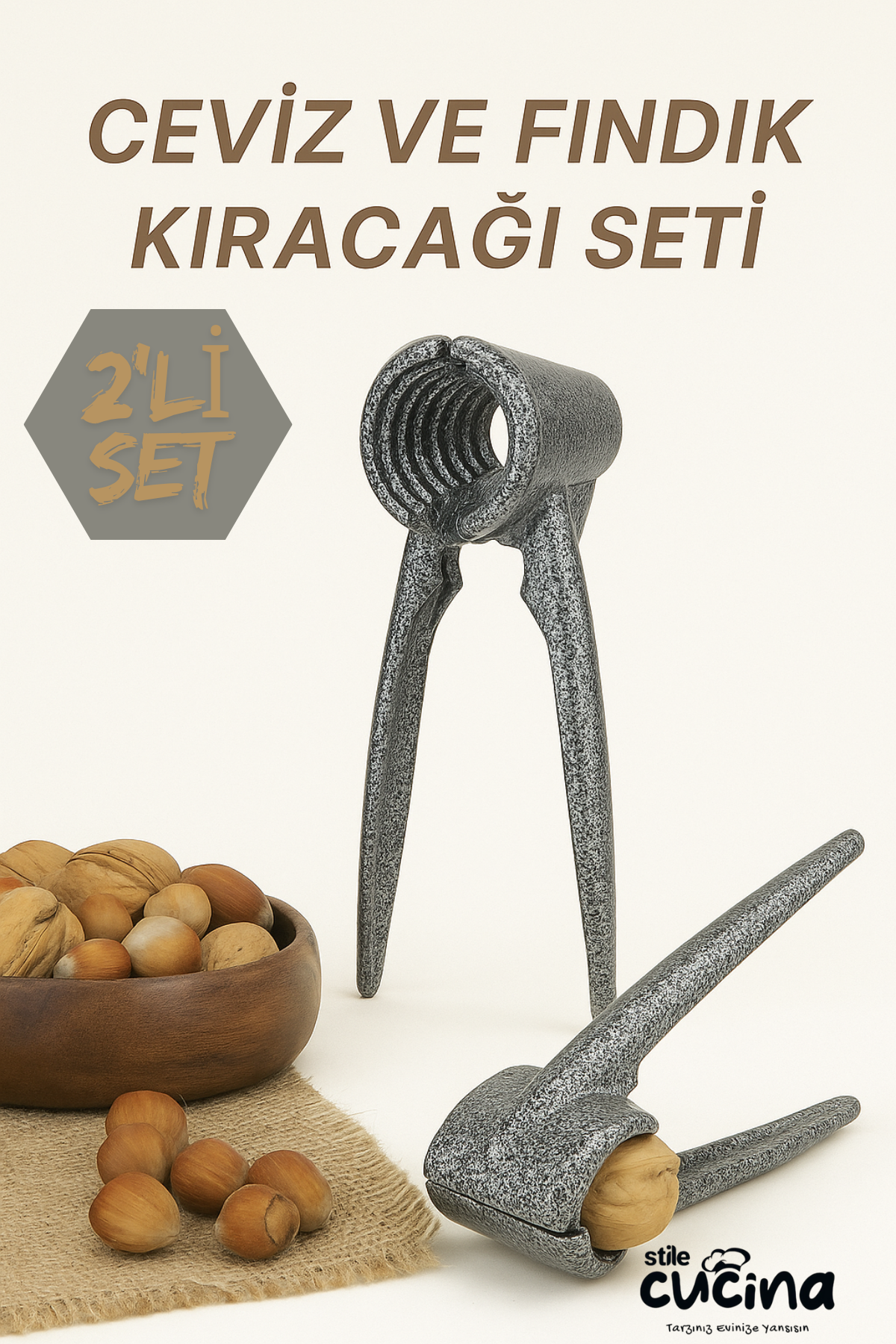 Stile Cucina Ceviz ve Fındık Kıracağı Seti – Paslanmaz Döküm, Ergonomik, Profesyonel Kullanıma Uygundur