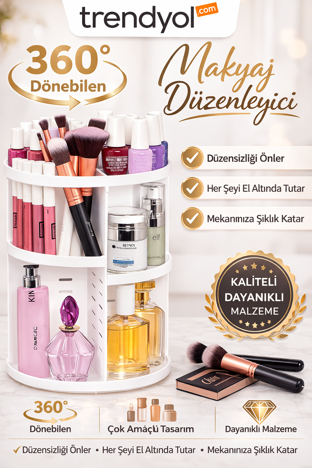 Stile Cucina 360 Derece Dönebilen Makyaj Organizeri Beyaz