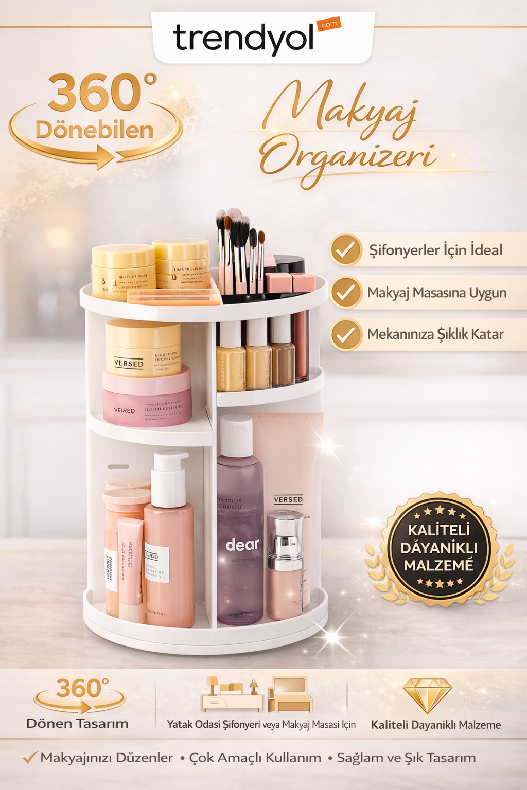 Stile Cucina 360 Derece Dönebilen Makyaj Organizeri Beyaz