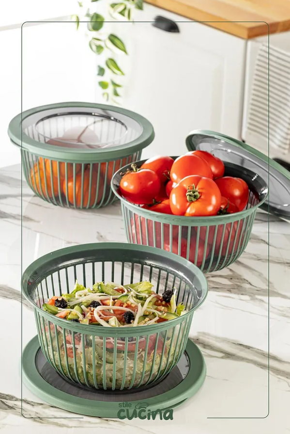 Stile Cucina Linea 3 Adet 3 Litre Yuvarlak Sızdırmaz Çerez & Meyve & Bakliyat Saklama Kabı Yeşil
