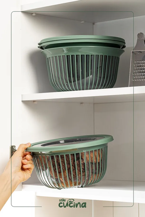 Stile Cucina Linea 3 Adet 3 Litre Yuvarlak Sızdırmaz Çerez & Meyve & Bakliyat Saklama Kabı Yeşil