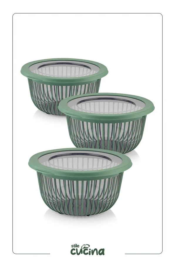 Stile Cucina Linea 3 Adet 3 Litre Yuvarlak Sızdırmaz Çerez & Meyve & Bakliyat Saklama Kabı Yeşil