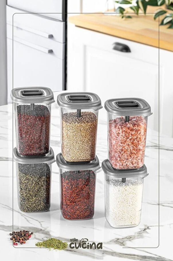 Stile Cucina Alessi Kendinden Kaşıklı Etiketli Baharatlık Seti 450 Ml Antrasit
