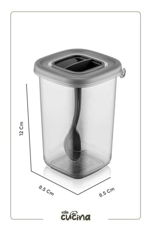 Stile Cucina Alessi Kendinden Kaşıklı Etiketli Baharatlık Seti 450 Ml Antrasit