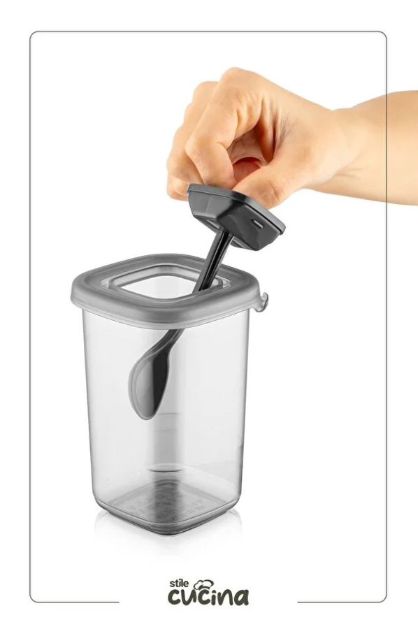 Stile Cucina Alessi Kendinden Kaşıklı Etiketli Baharatlık Seti 450 Ml Antrasit