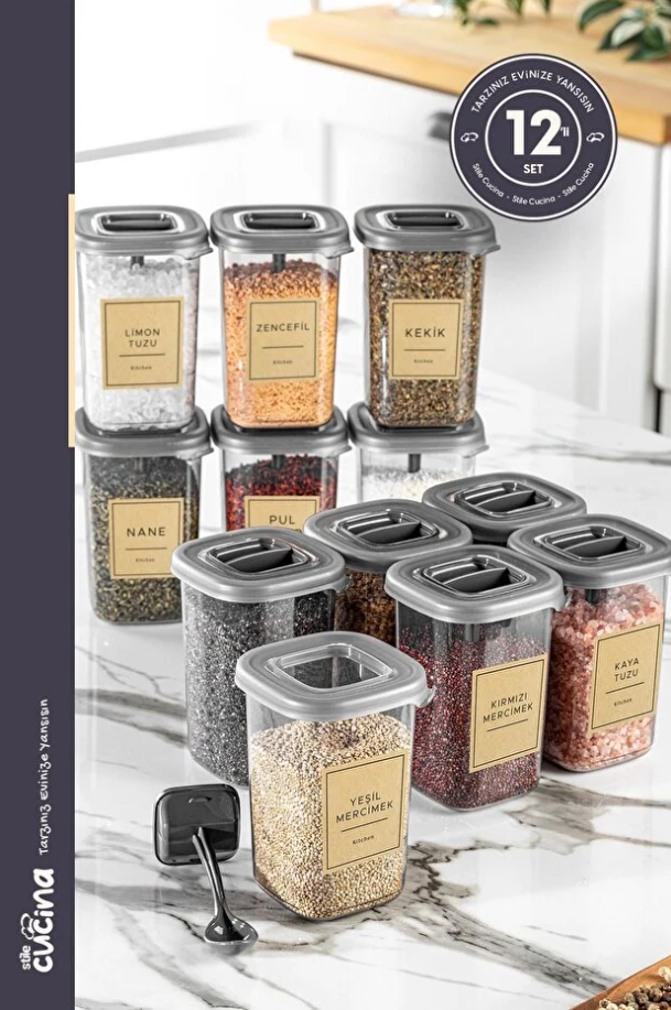 Stile Cucina Alessi Kendinden Kaşıklı Etiketli Baharatlık Seti 450 Ml Antrasit