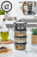 Stile Cucina 4 Adet Siyah Silikon Kapak Cam İnci Saklama Kabı 415 ml