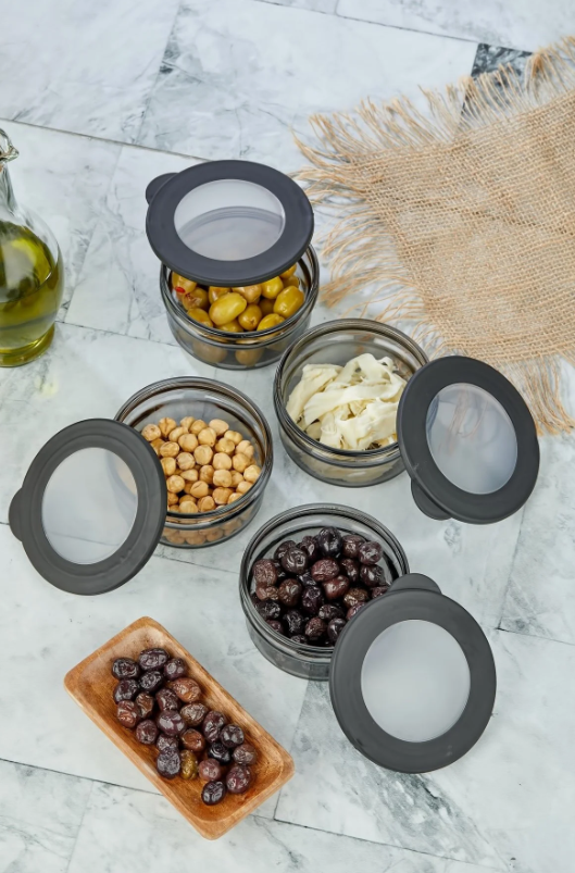 Stile Cucina 4 Adet Siyah Silikon Kapak Cam İnci Saklama Kabı 415 ml