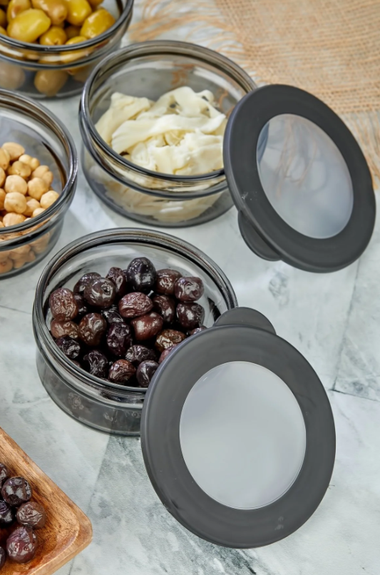 Stile Cucina 4 Adet Siyah Silikon Kapak Cam İnci Saklama Kabı 415 ml