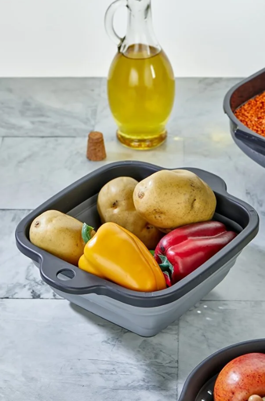 Stile Cucina 4'lü Akordiyon Katlanır Süzgeç Seti - Mutfak Çeyiz Seti (Akordeon Saplı Pirinç Süzgeci Huni Gri)