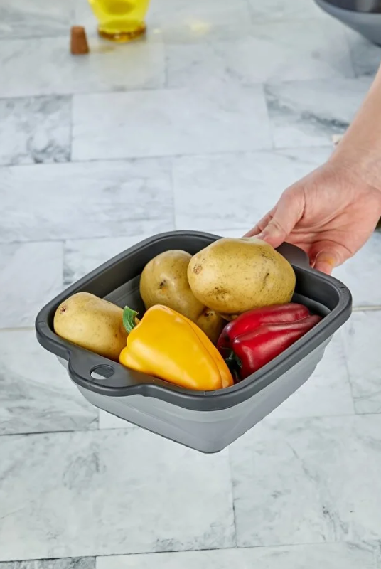 Stile Cucina 4'lü Akordiyon Katlanır Süzgeç Seti - Mutfak Çeyiz Seti (Akordeon Saplı Pirinç Süzgeci Huni Gri)