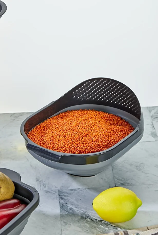 Stile Cucina 4'lü Akordiyon Katlanır Süzgeç Seti - Mutfak Çeyiz Seti (Akordeon Saplı Pirinç Süzgeci Huni Gri)