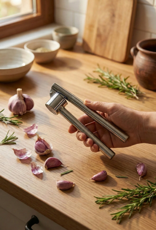 Stile Cucina Lüks Paslanmaz Çelik Sarımsak Ezici - Pratik Sarımsak Ezeçeği