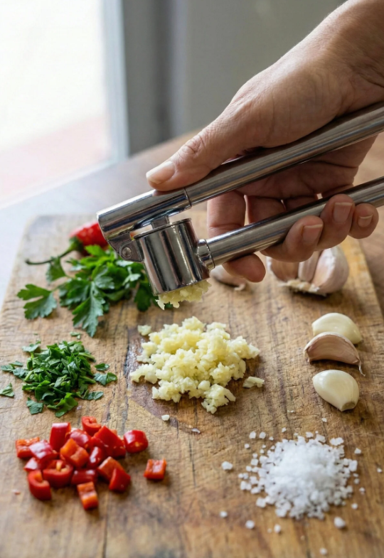 Stile Cucina Lüks Paslanmaz Çelik Sarımsak Ezici - Pratik Sarımsak Ezeçeği