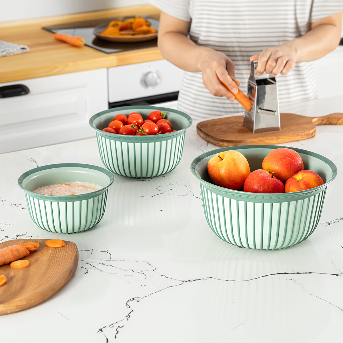 Stile Cucina 3lü Ekonomik Linea Yuvarlak Kase Seti Bej 3X (1 Litre- 2 Litre- 3 Litre)