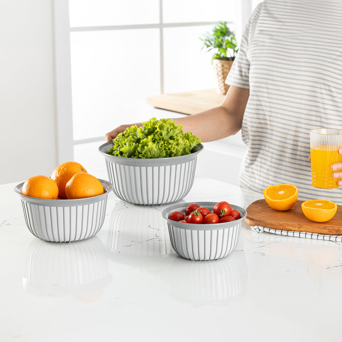 Stile Cucina 3lü Ekonomik Linea Yuvarlak Kase Seti Bej 3X (1 Litre- 2 Litre- 3 Litre)