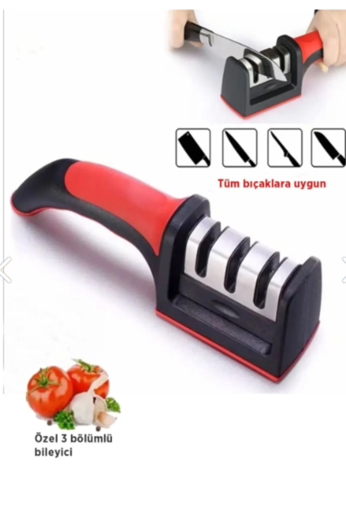 Stile Cucina 3 Açılı Profesyonel Bıçak Bileyici – Elmas Seramik Tungsten Çelik El Bıçakları Bileme Kırmızı Siyah