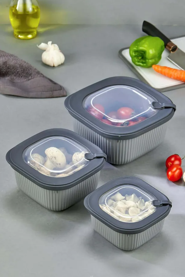 Stile Cucina 3lü Mikrodalga Ve Difriz Kullanımına Uygun Vakumlu Sızdırmaz Saklama Kabı Seti 600-1100-1800 Ml