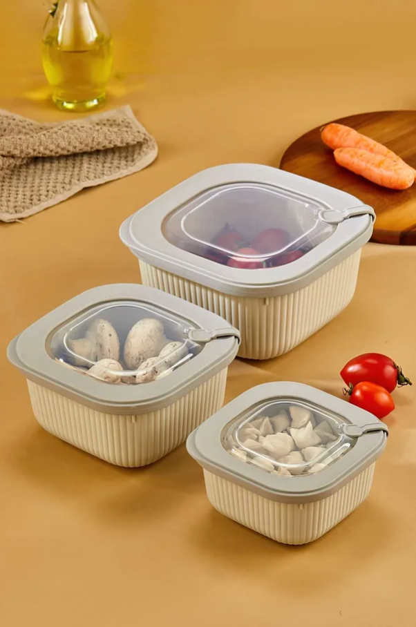 Stile Cucina 3lü Mikrodalga Ve Difriz Kullanımına Uygun Vakumlu Sızdırmaz Saklama Kabı Seti 600-1100-1800 Ml