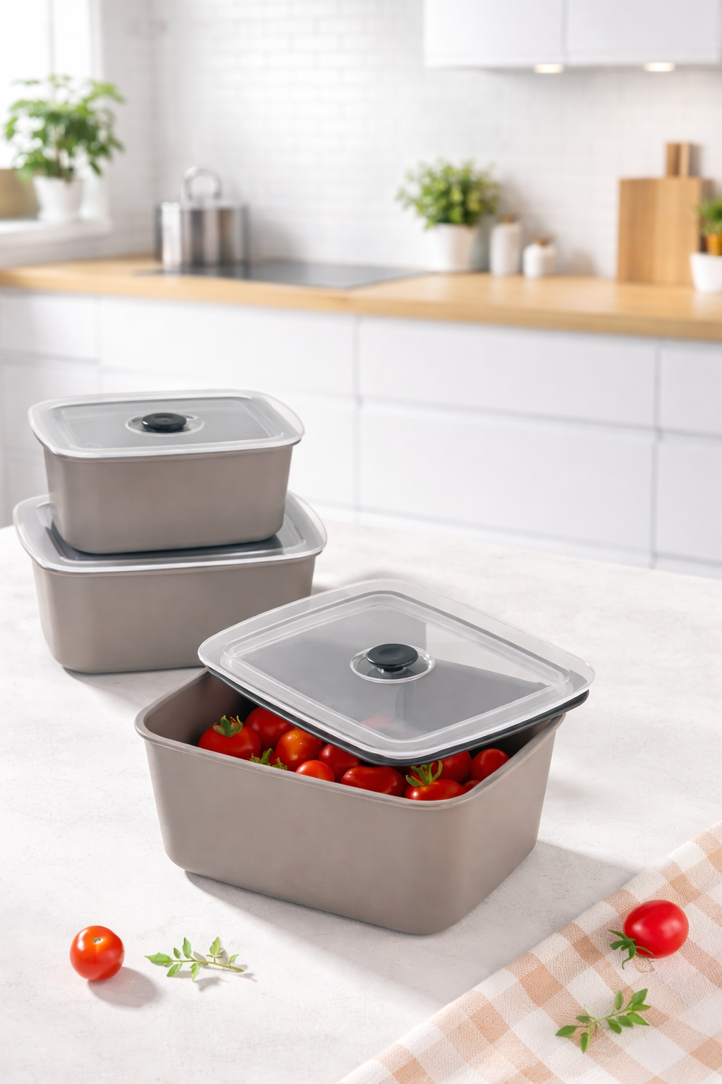 Stile Cucina 3 Adet Vakumlu Sızdırmaz Mikrodalga Kullanımına Uygun Saklama Kabı Seti 450-950-1800 Ml