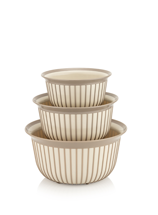 Stile Cucina 3lü Ekonomik Linea Yuvarlak Kase Seti Bej 3X (1 Litre- 2 Litre- 3 Litre)
