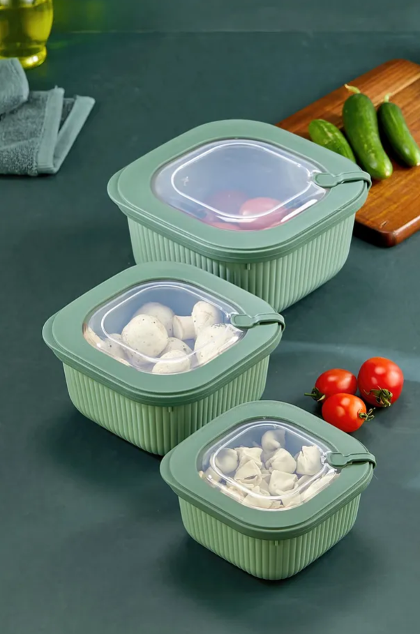 Stile Cucina 3lü Mikrodalga Ve Difriz Kullanımına Uygun Vakumlu Sızdırmaz Saklama Kabı Seti 600-1100-1800 Ml