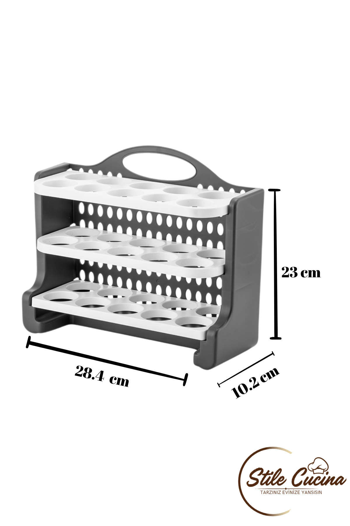 Stile Cucina 30 Bölmeli Yumurtalık - 3 Katlı Yumurta Rafı Saklama Kabı Beyaz-Antrasit