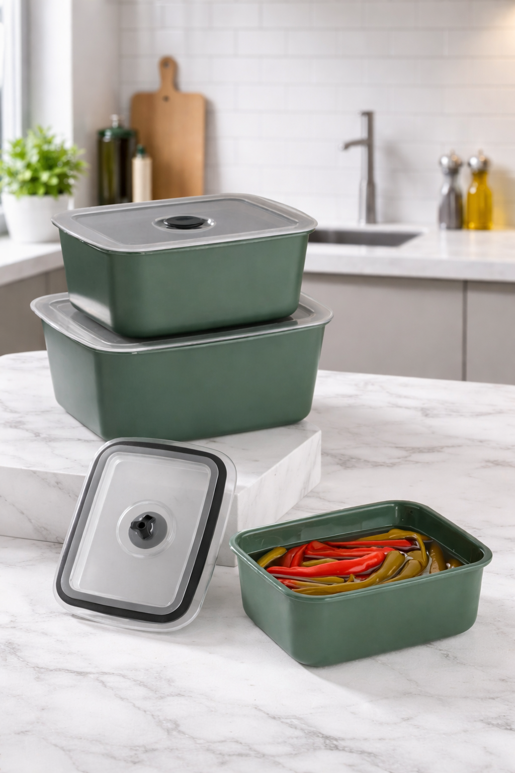 Stile Cucina 3 Adet Vakumlu Sızdırmaz Mikrodalga Kullanımına Uygun Saklama Kabı Seti 450-950-1800 Ml